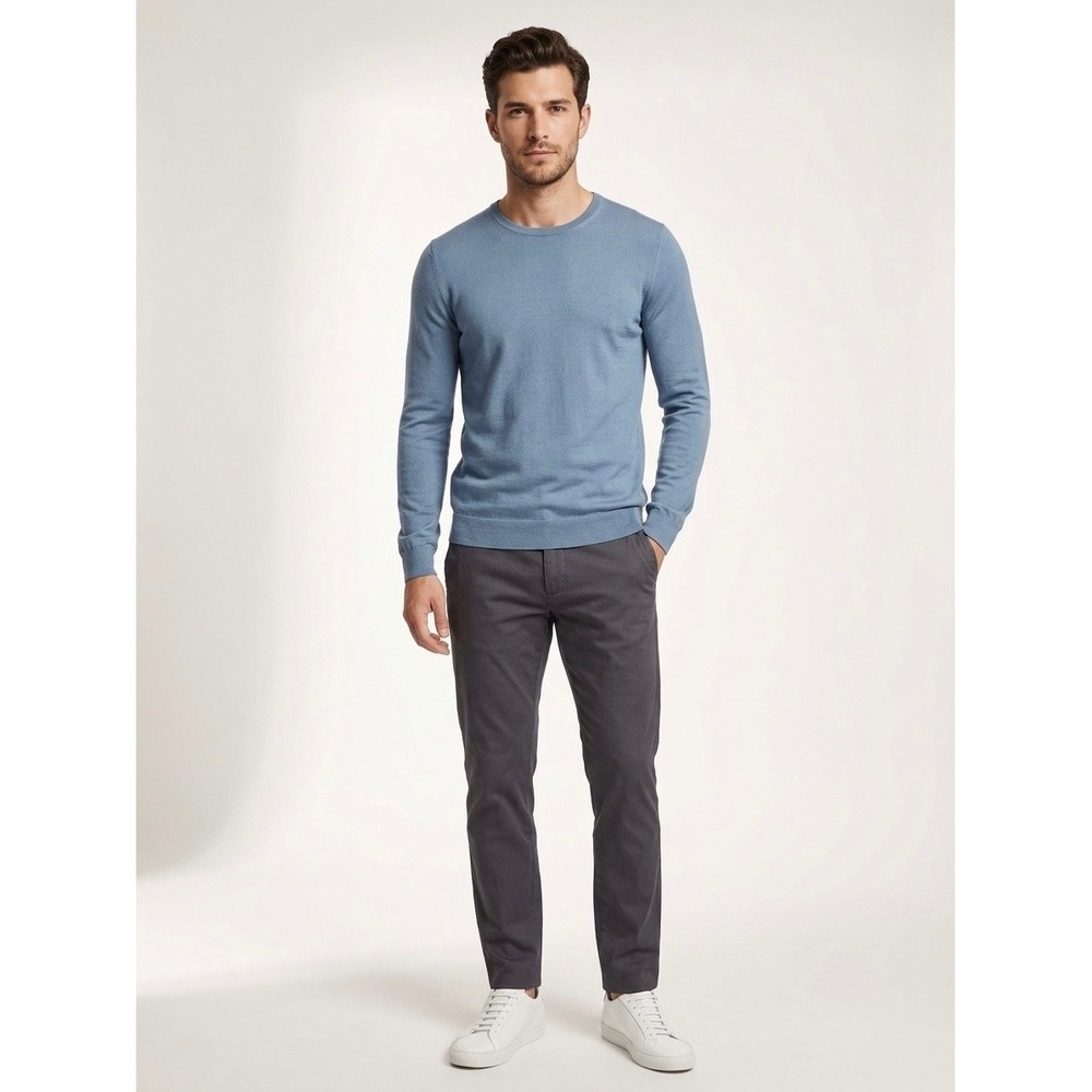 Hugo Boss Mens Leno-P Blue Virgin Wool Crew Neck Sweater 50468239 Size Small